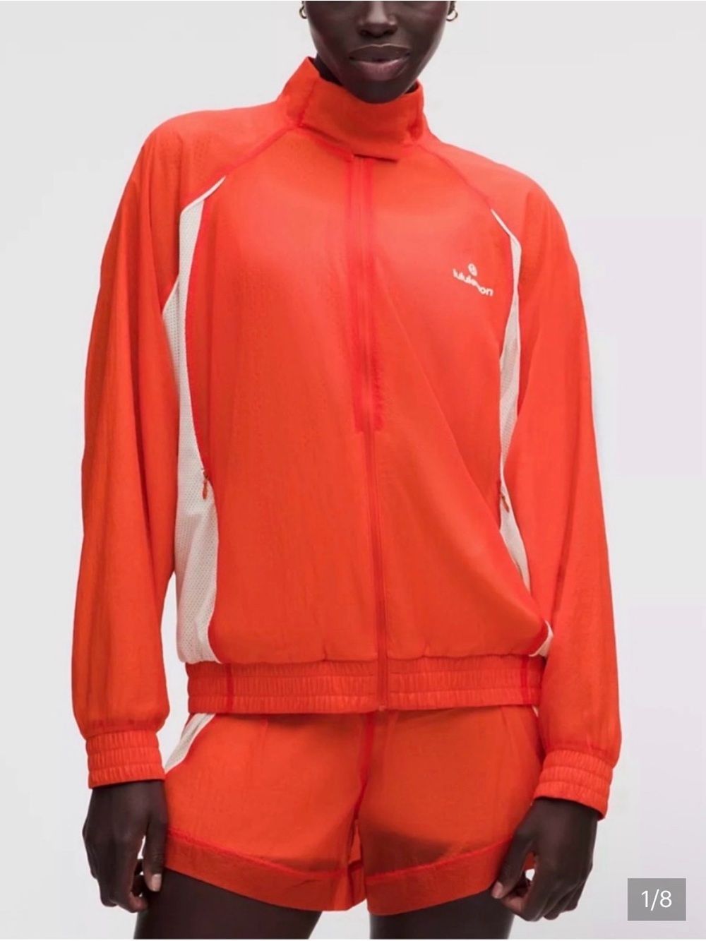 lululemon Cherry Ember Red Bomber Jacket with White Ivory Panels